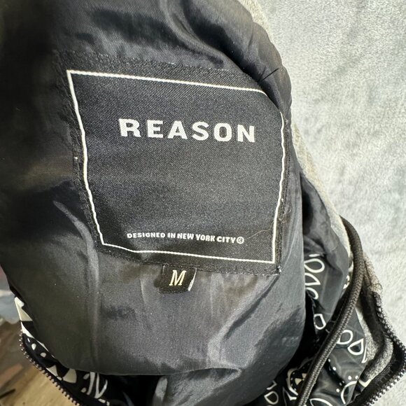 Reason Brand sweatshirt Men's Medium Black & Gray Hoodie  "Reason" Sleeve Print - Picture 3 of 12